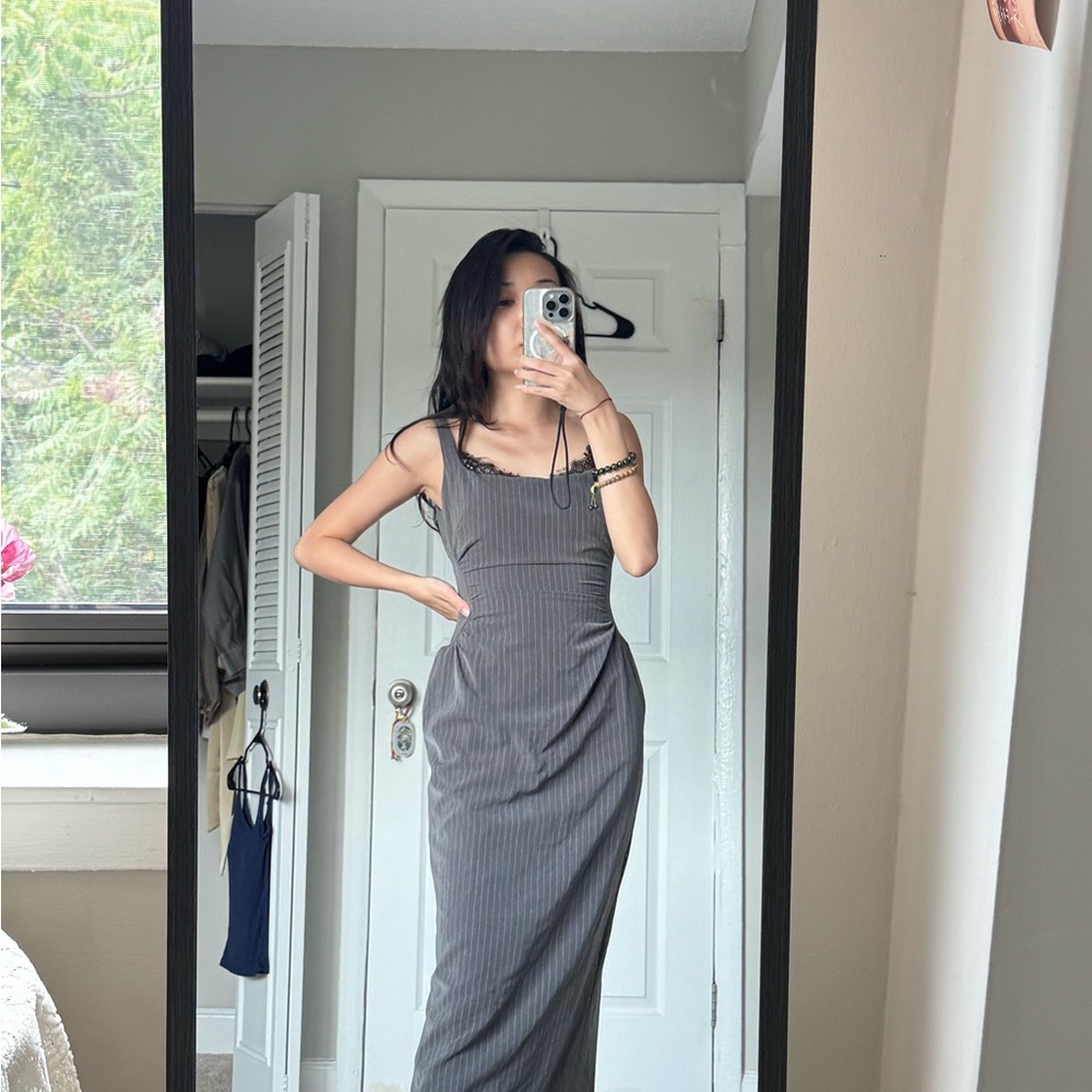 Elegant Gray Pinstripe Dress
